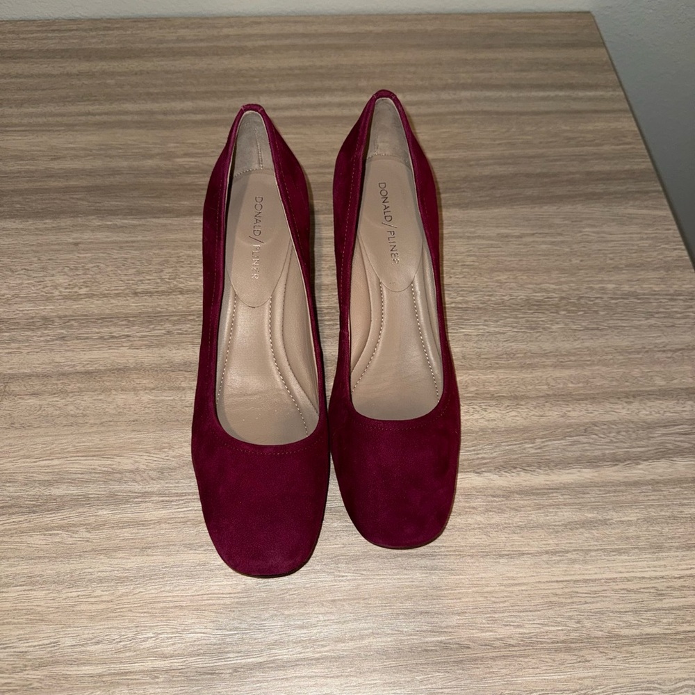 Donald J. Pliner Burgundy Suede Block Heel Pumps